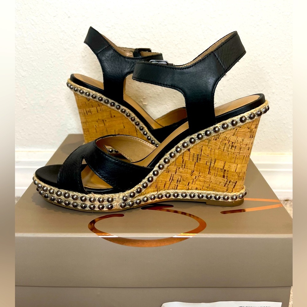 Crown Vintage Studded Black Wedge Sandals